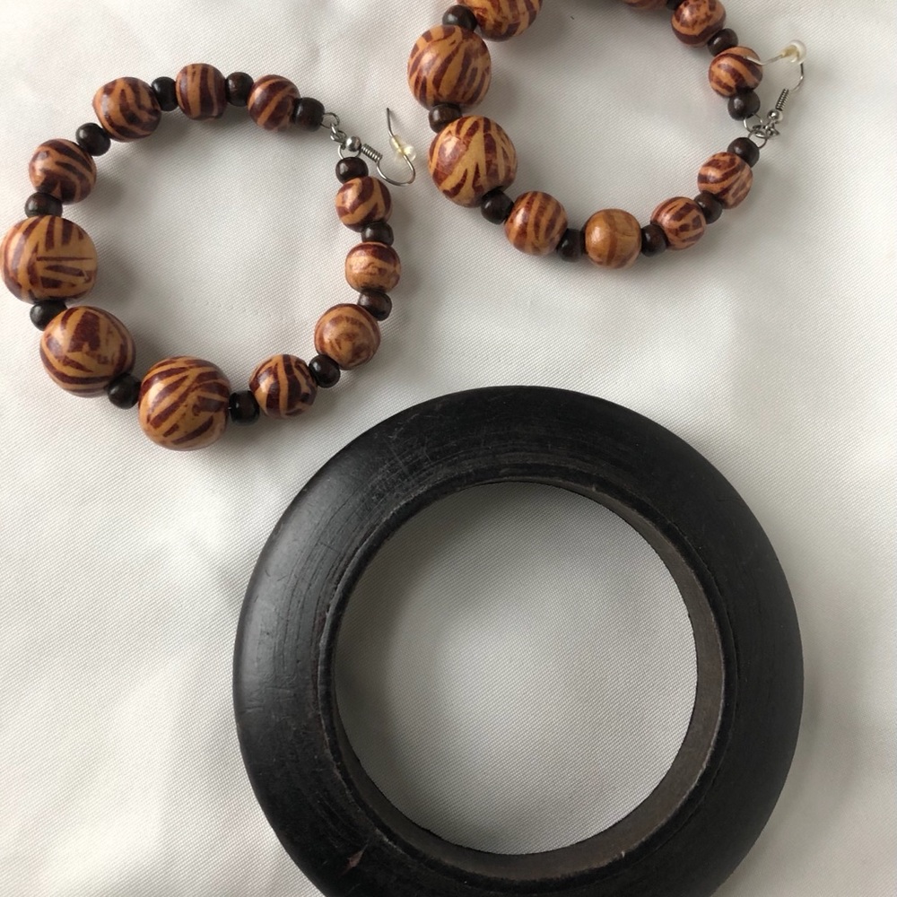 Wood Hoop Earrings and Bangle Set - Picture 6 of 6